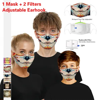 

3D Digital Print Protective Mask Earhook Adjustable Dust Smog Mask PM2.5 Filter Windproof Mouth-muffle bacteria proof Flu Mask
