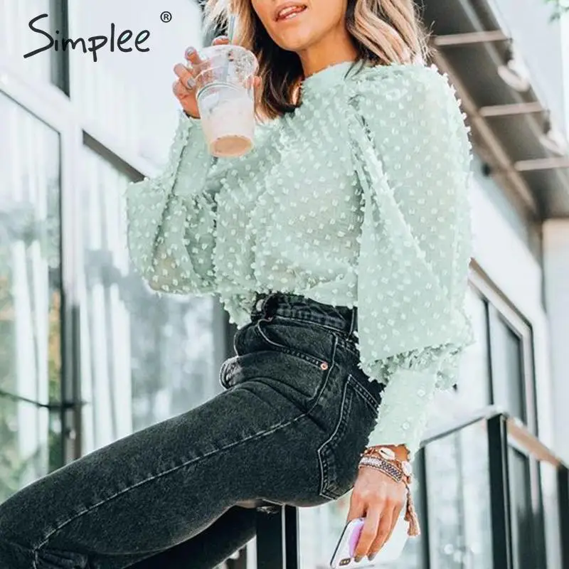 Ceny Simplee eleganckie kwiatowe hafty damskie bluzki koszula bufiaste rękawy golfem kobiece szyfonowe bluzki topy Streetwear bluzki damskie