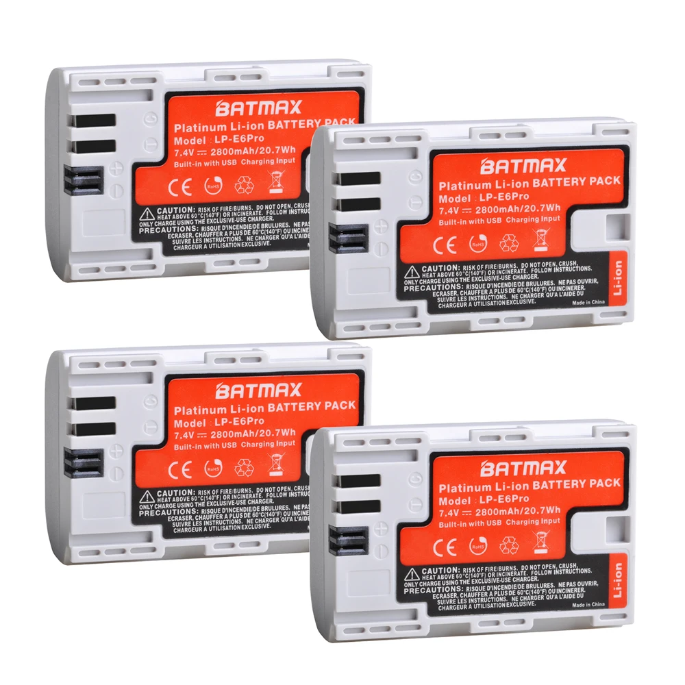 Аккумулятор Batmax 2800mAh usb для зарядки LP-E6 LP E6 LPE6 LP E6N для камер Canon 5D Mark II III 7D 60D EOS 6D 70D 80D EOS 5DS R - Цвет: 4Pcs