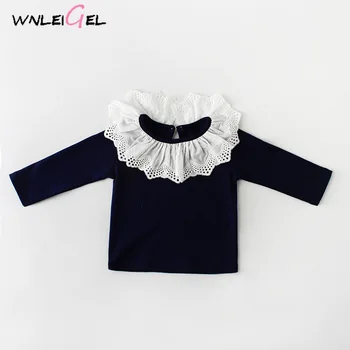 

WLG baby girl spring t shirts toddler peter pan collar solid white pink dark blue t-shirt new born casual all match tops 6-18M