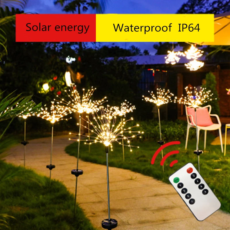 

LED Fireworks Light String Christmas Lights Outdoor Solar Ground Insertion Fireworks Lamp Waterproof Courtyard Holiday Decor