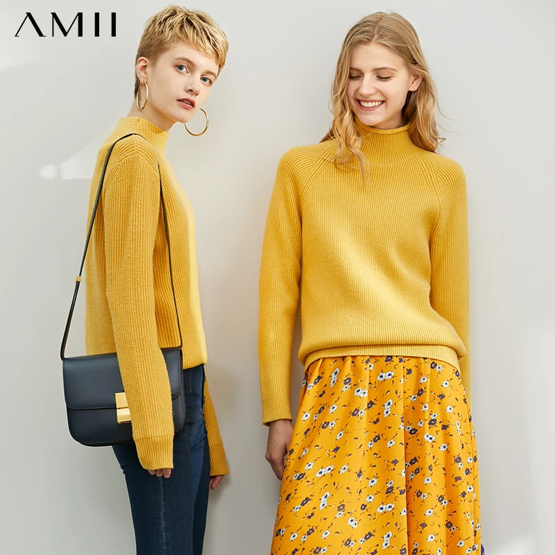 Amii модный новый свободный с высоким горлом ленивый ветер добавляет толстый