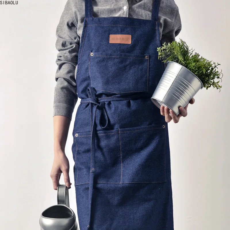 

Kitchen Restaurant Work Denim Apron Antifouling Cowboy Chef Cooking Kitchen Apron For Woman Men Cafe Shop BBQ Hairdresser Gifts