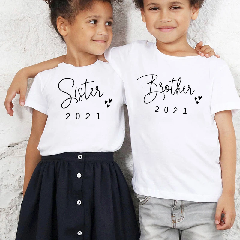 

Promoted To Big Sister/Brother 2021 Kids Tshirt Announcement Funny Matching T-shirt Girls Boys Clothes Children Tops,HKP5412