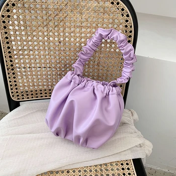 

Casual Pleated Shoulder Bag Women PU Leather Bucket Totes Daily Travel Handbag Youth Ladies Simple Versatile Bag
