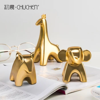 

Golden Mini Cute Nordic Creative Resin Sculpture Minimalist Miniature Animals Ornament Children's Room Decoration Crafts MM60XBJ