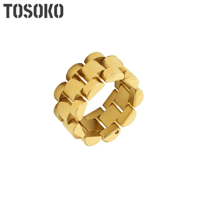 TOSOKO נירוסטה תכשיטי מוגזם מרקם כבד תעשיית שילוב בעבודת יד טבעת ניטראלי רצועת טבעת BSA184|Rings|  