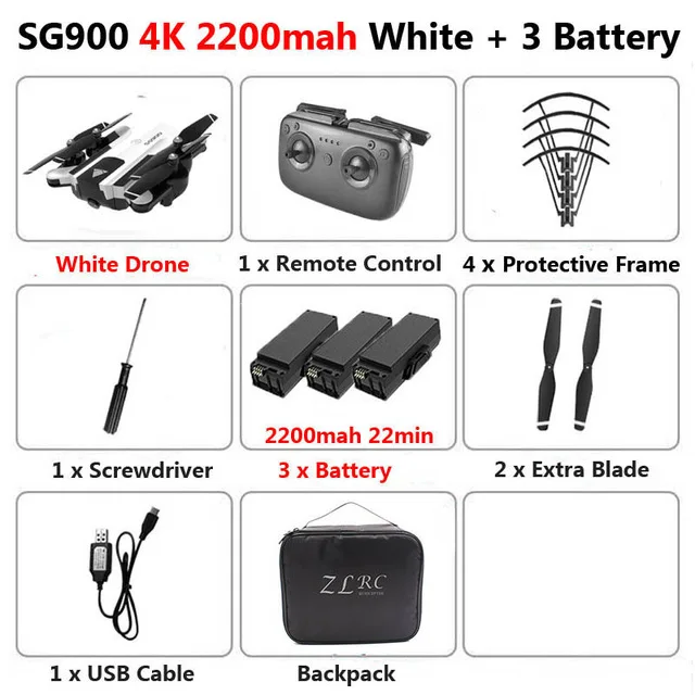 SG900 50x Zoom RC Drone With 4K HD Camera Professional selfie FPV 22minutes long flight Quadcopter Follow Me Helicopter Toy - Цвет: W4K2200mAh3B Bag