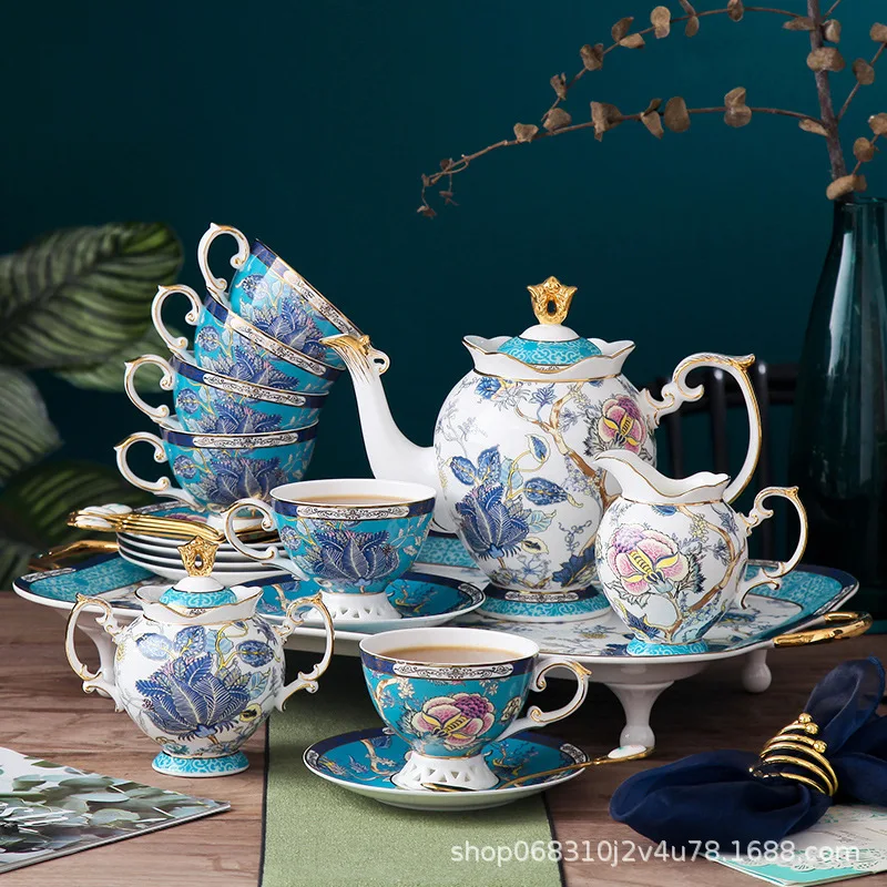 

22pcs Set bone china Tea Set Coffee Cup Set Exquisite Flower Tea Cup Luxury Tea Set Gaiwan Jade Tea Pot and Cup Set