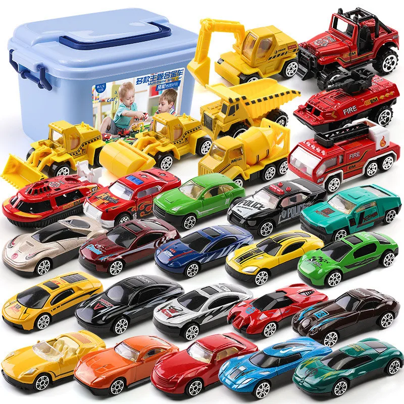 10-28Pcs Alloy Car Model Diecasts Engineering Truck Fire Truck Set Metal Vehicle Toy For Boys Children Collectibles Storage Box 15 styles alloy fire rescue truck model 1 52 scale simulation diecasts toys vehicles pull back small car toy for children y065