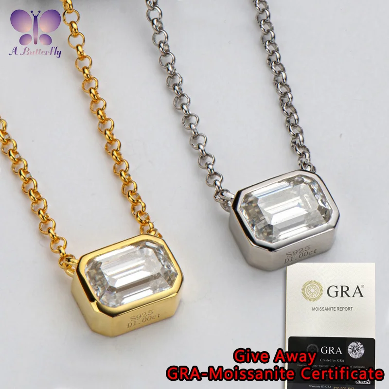 Ожерелье 925 пробы Silver изумрудная огранка 1 карат мусанит классическое светильник
