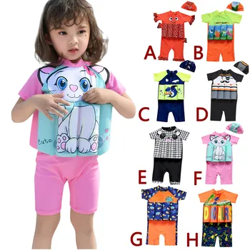 

Girls Swimwear Cute Kids Swimsuit Kids Baby Boys Girls Float Suit Adjustable Buoyancy Cartoon Swimsuit Cap Beach Swimwear