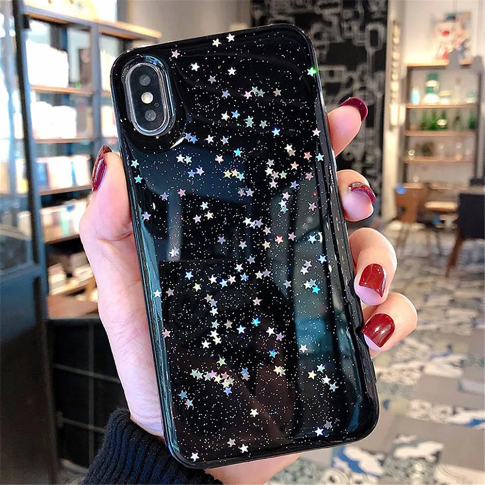 N1986N Телефон чехол для iPhone 6 6s 7 8 Plus X XR XS Max Bling Star тени с металлическим блеском порошок прозрачный мягкий TPU для iPhone X XS