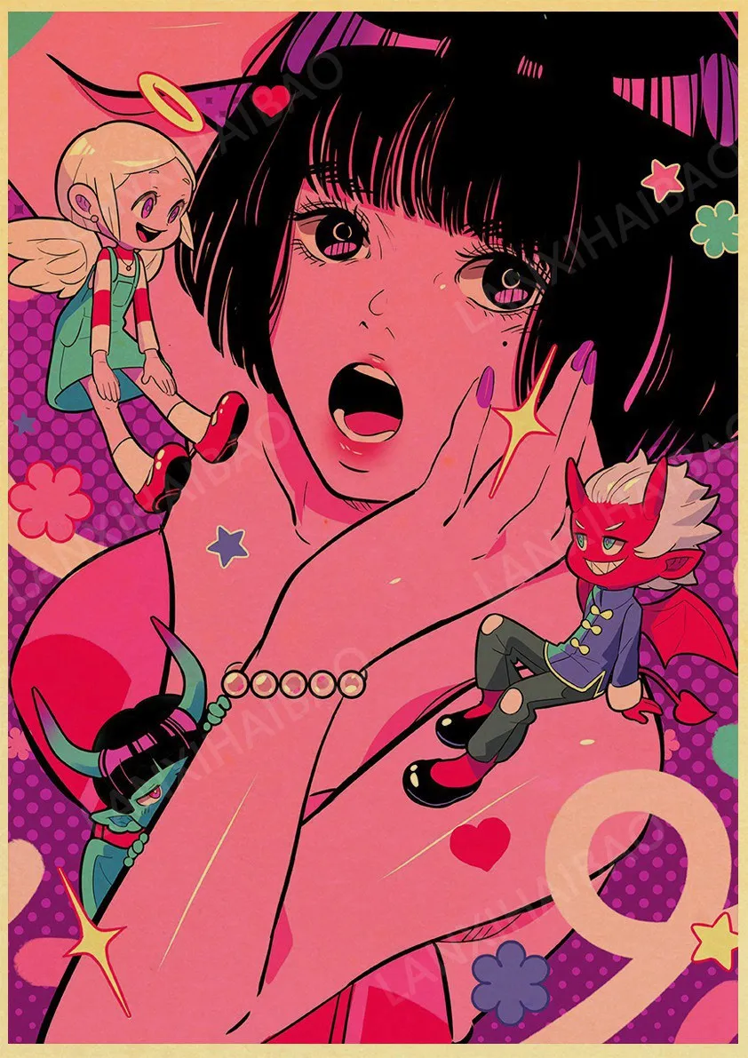 Japanese Anime Decorative Posters Cartoon Sweet Girl DIY Wall Sticker Retro Poster Kraft Paper Prints Kawaii Room Decor Gift anime wall poster