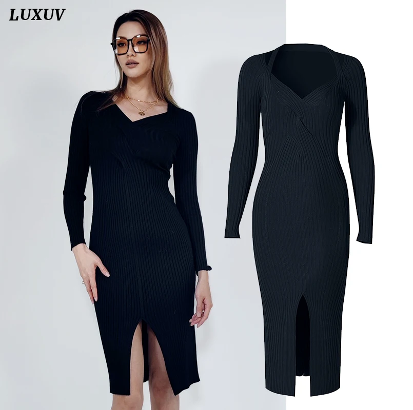 

LUXUV Women's Dress Shirt Spring Knitted Clothing Slim Office Lady Sweater Coat Harajuku Sukienka long Sleeve Aesthetic Lolita R