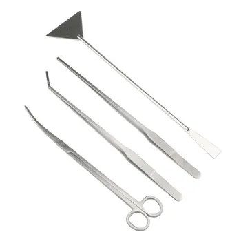 

4pcs/set Rustproof Aquascaping Aquatic Plant Tools Substrate Spatula Long Handle Straight Tweezer Stainless Steel Aquarium Tank