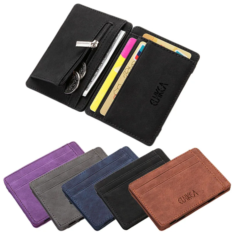

CUIKCA Creative Design Coin Purse Black Mini PU Leather Men Credit Card Holder Magic Wallet