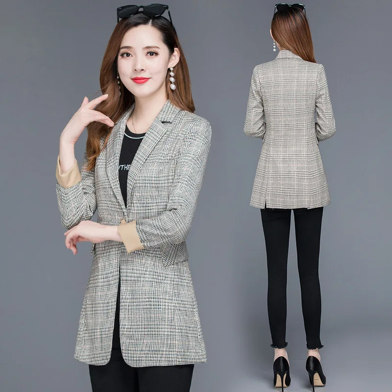 

Autumn Clothing Retro Small Suit Coat Women's Korean-style Casual Thousands of Birds Sub-Versatile 2019 New Style Tops