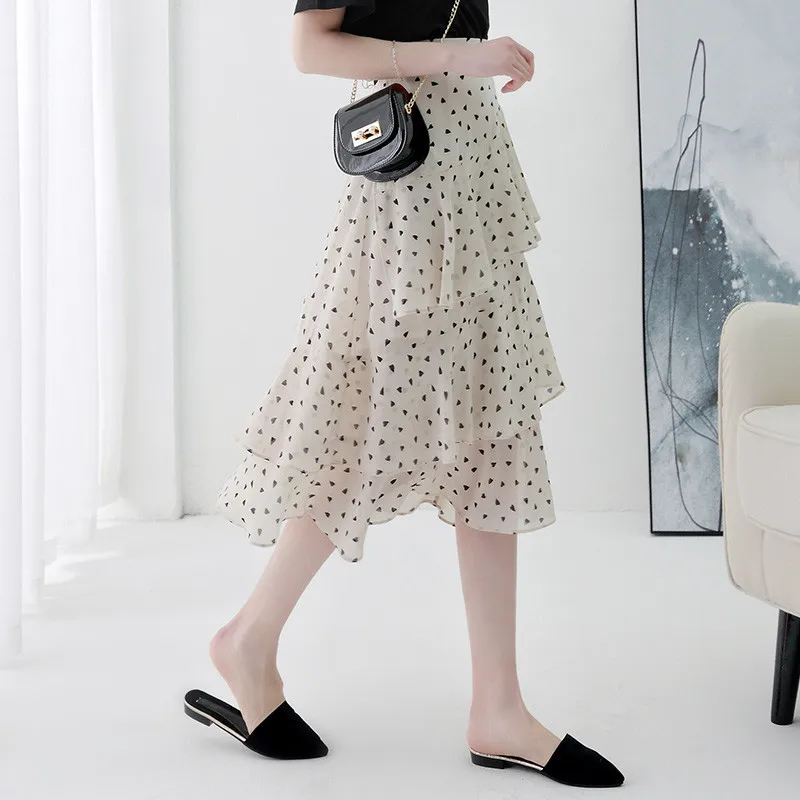 

Polka Dot Cake Dress Multi-Level Chiffon Skirt Women's Summer High-waisted Irregular A- line Hipster Medium-length Skirt