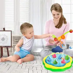 Детские интерактивные игрушки для родителей и детей, 4 шт./компл., с мультипликационным рисунком, 1 стержень, 3 3D, набор для ванной с рыбками