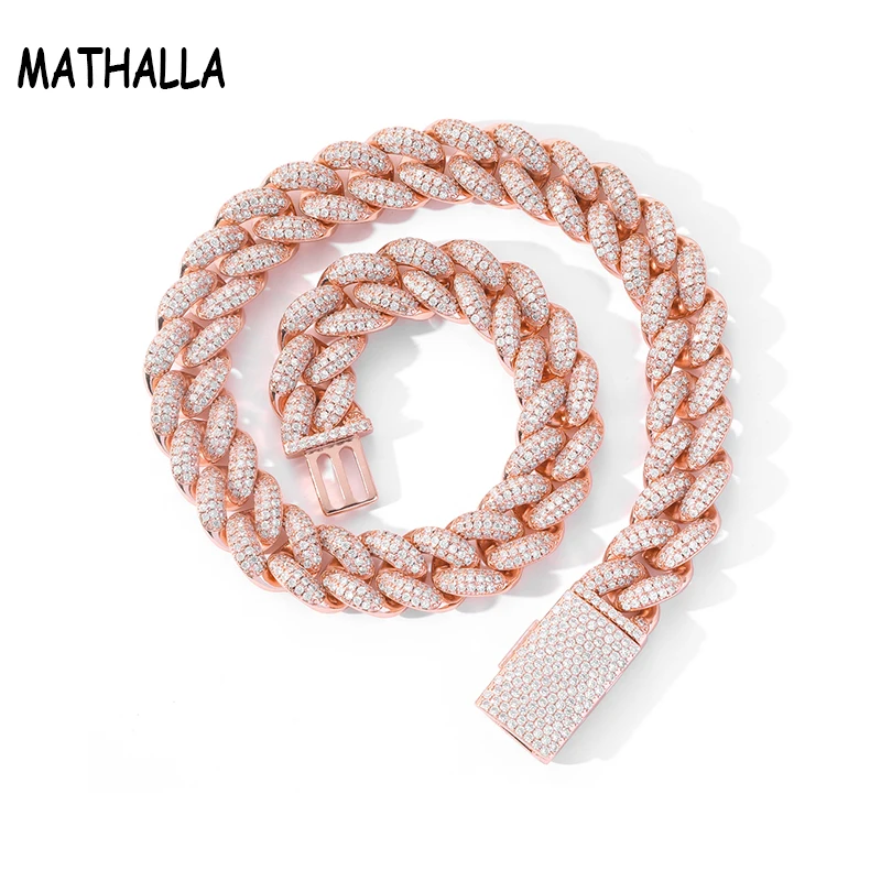 

MATHALLA 20mm Pink Cuban Chain Necklace Miami Lock Clasp Ice Cube Zircon Gold Glittering Men's Hip Hop Necklace Jewelry