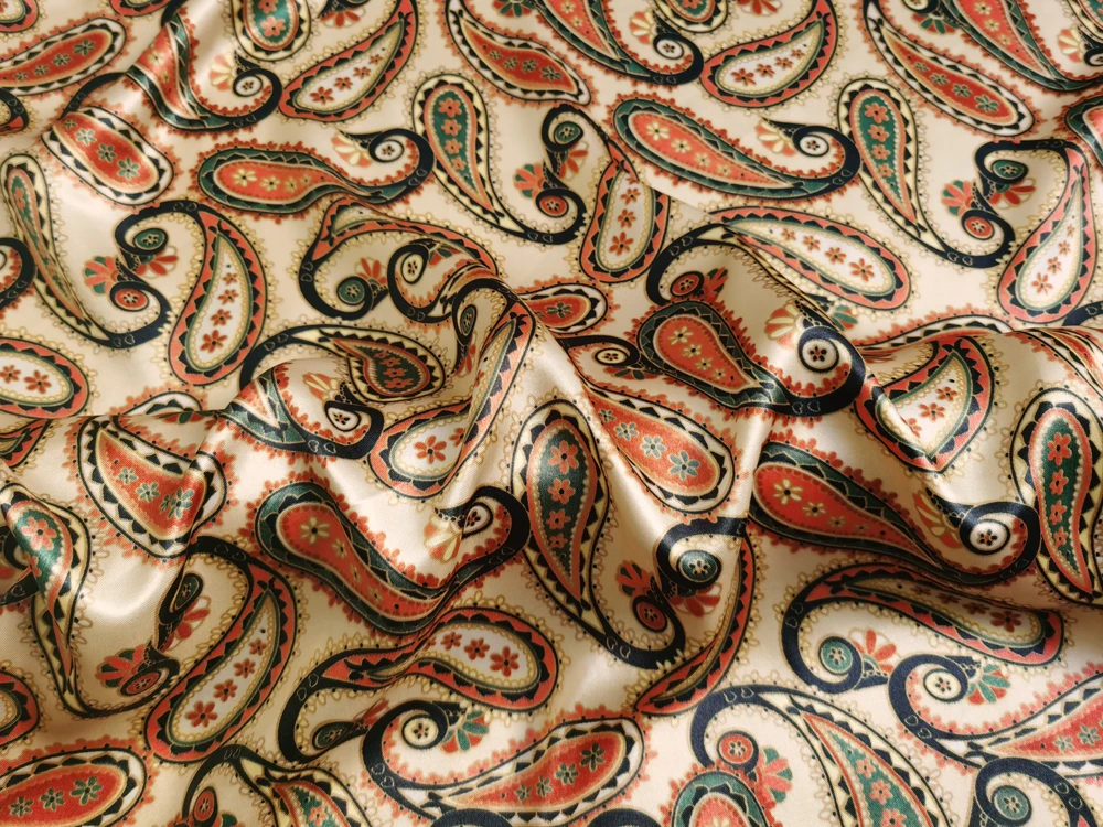 1 Meter x 1,48 Meter Retro-Paisley-Satinstoff, seidiges Charmeuse-Material für Schal, Kleid, Futter, Nähen, DIY – Detail 35