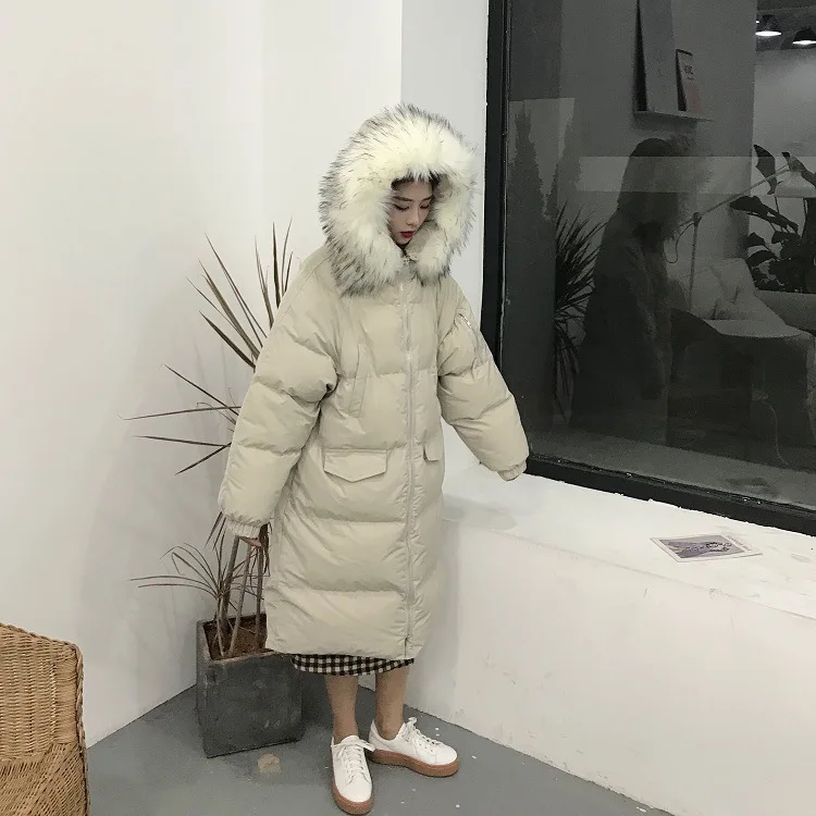 

Photo Shoot 2019 New Style Korean-style Large Fur Collar Loose-Fit BF Harajuku Wind Mid-length Thick Bread Cotton Coat Fashion