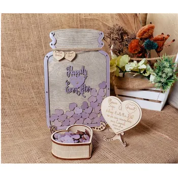 

custom wooden hearts wedding guest book alternative bridal party drop top box shadow box frame sign in book wishes box Mason Jar