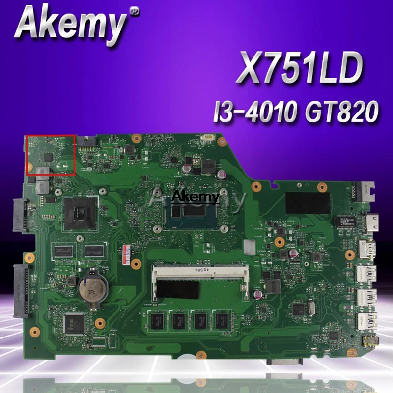 Akemy X751LD laptop motherboard For Asus R752L X751L X751LN test original mainboard I3-4010U GT820M