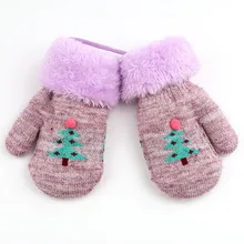 Детские Рождественские рукавички, зимние вязаные рукавицы с рисунком елки, теплые перчатки для мальчиков и девочек 2-5 лет