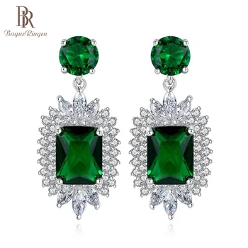 

Bague Ringen Trendy Emerald Earrings for Women Silver 925 Jewelry Delicate Geometry Gemstones Female Banquet Ear drops Gifts