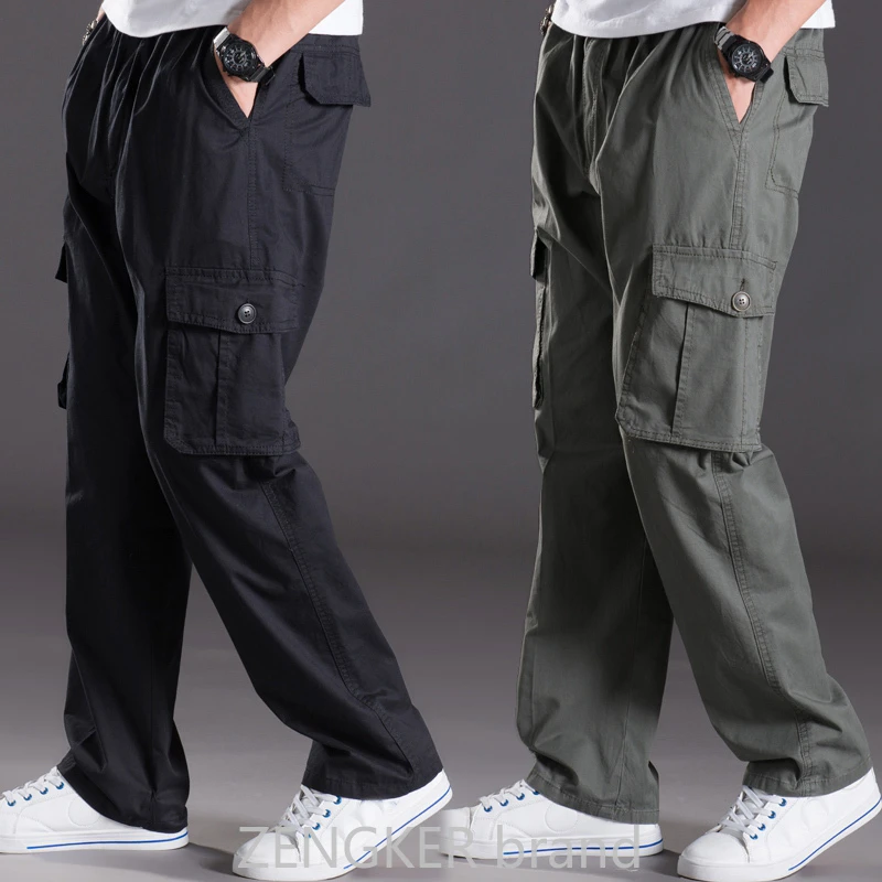 spring summer casual pants male big size 6XL Multi Pocket Jeans oversize Pants overalls elastic waist pants plus size men cargo joggers