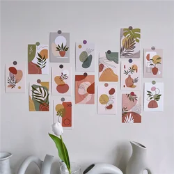 Cartes postales d'art plante verte abstraite Ins Vintage, autocollant mural d'arrière plan de salle, carte décorative, Diy bricolage, 15 feuilles de carton 