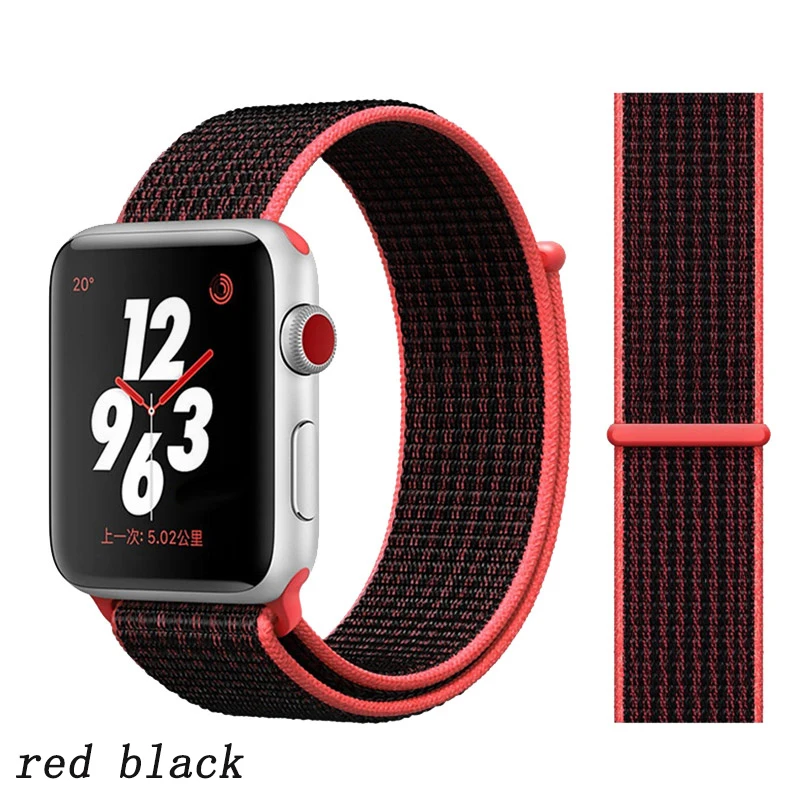 Ремешок для apple watch 5 4 ремешок 44 мм 40 мм Correa 42 мм 38 мм iwatch 5 4 3 2 нейлоновый браслет pulseira ремешок для часов - Цвет ремешка: red black