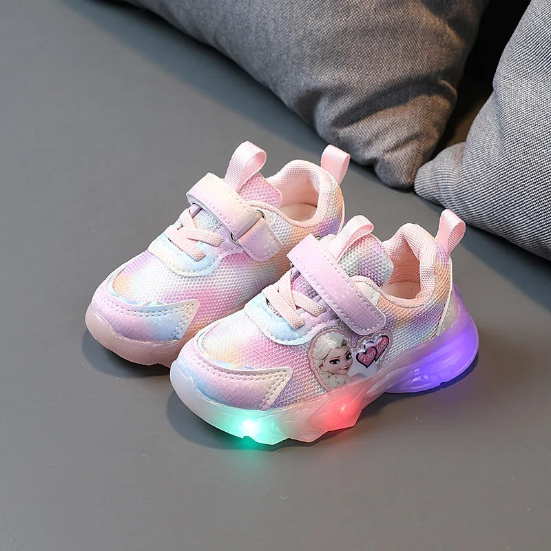 Disney Frozen Elsa Kids Schoenen Voor Baby Meisjes Licht Kinderen  Lichtgevende Baby Sneakers Mesh Sport Meisjes Led Licht Schoenen