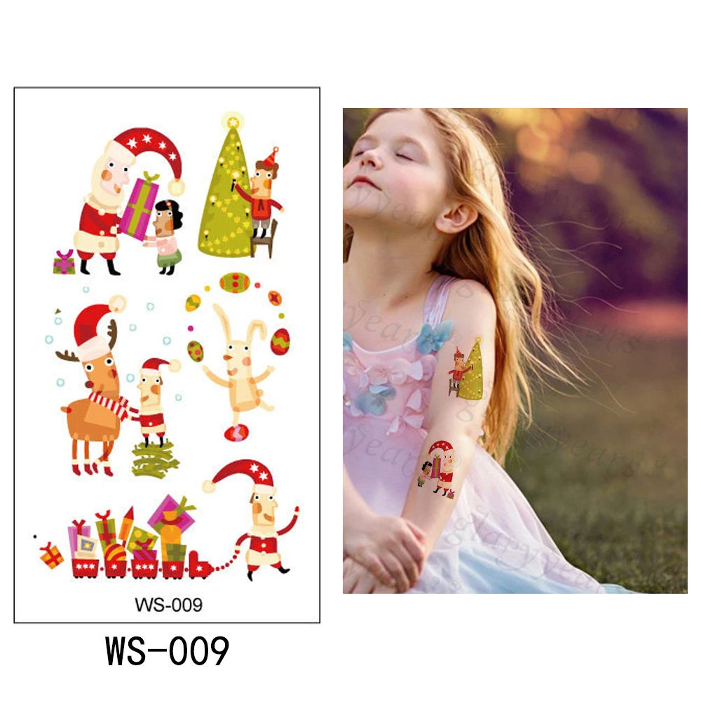 Яркие 1 лист, Рождественская Детская временная татуировка, стикер, Горячие Поддельные животные, макияж, вспышка, водонепроницаемый, Модный маленький боди-арт WS - Цвет: WS-009