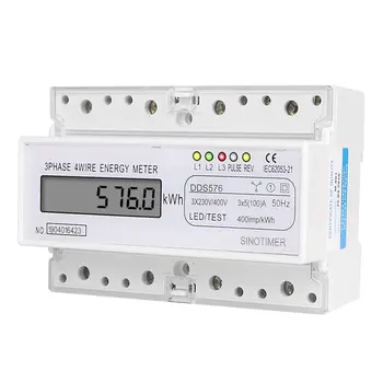 

SINOTIMER DDS576 Three Phase 4 Wire 7P LCD Digital Wattmeter Power Consumption Din Rail Energy Electric Meter AC 380V