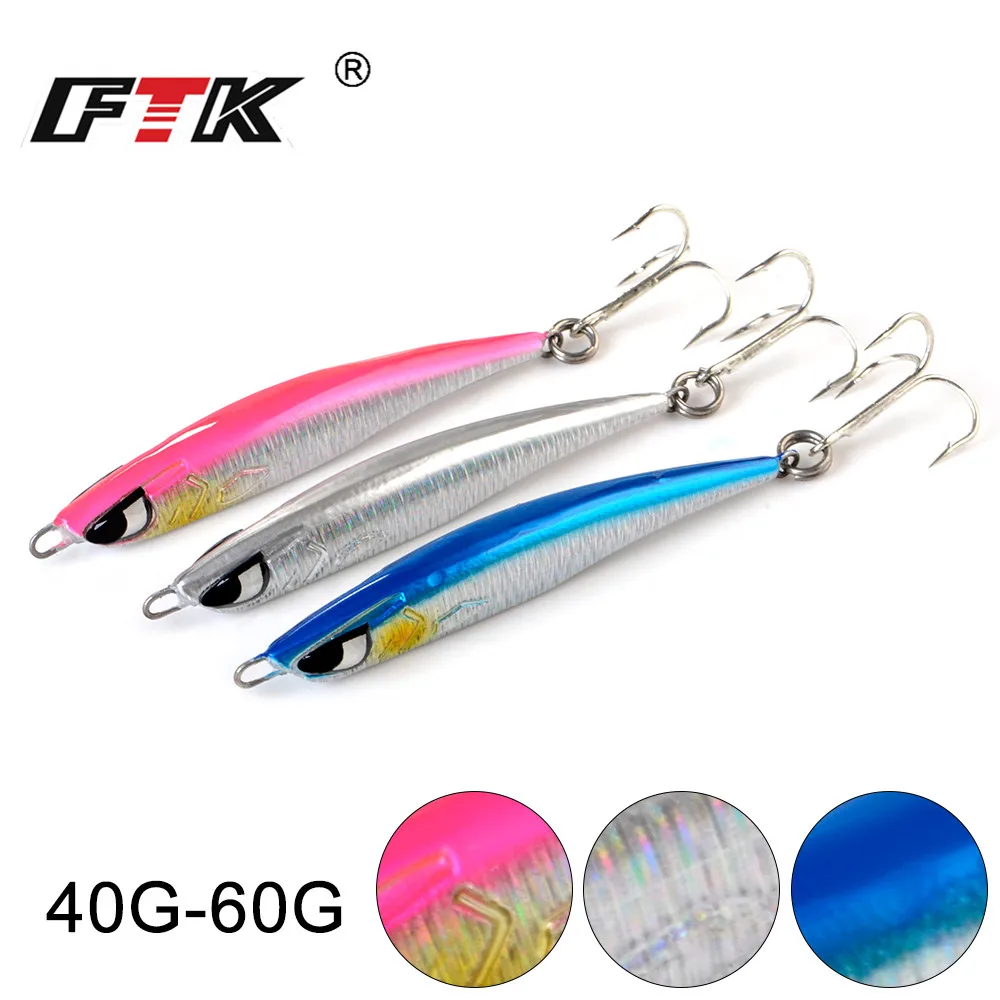 10g/27g/40g/60g Metal Jig Jigging Lure Spoon Bait with Feather Hook Long Casting