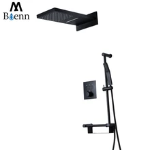 Rainfall Black Shower Set Thermostatic Shower Faucets Wall Mounted Bathroom Waterfall Shower Heads With Slide Bar high quality black shower sliding bar wall mounted shower bar adjustable sliding rail set 3 function shower minimalist style
