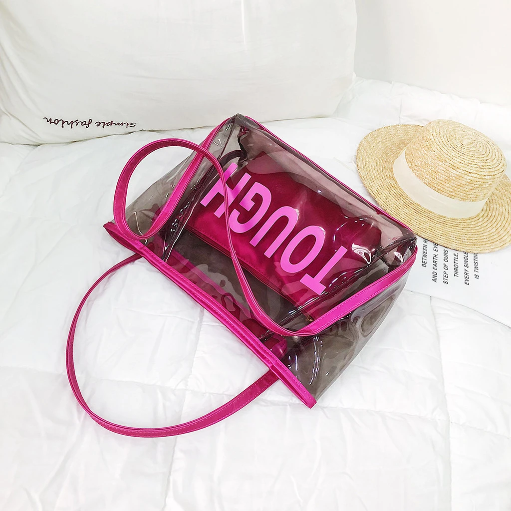 Clear Transparent PVC Shoulder Bags Women Candy Color Jelly Bags Purse Handbags Beach Travel Crossbody Shopping Totes 821