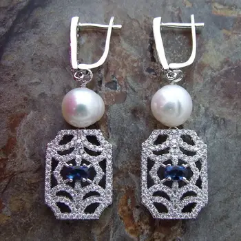 

Blue Red Green 9-10MM White Round Pearl CZ Connector Earrings