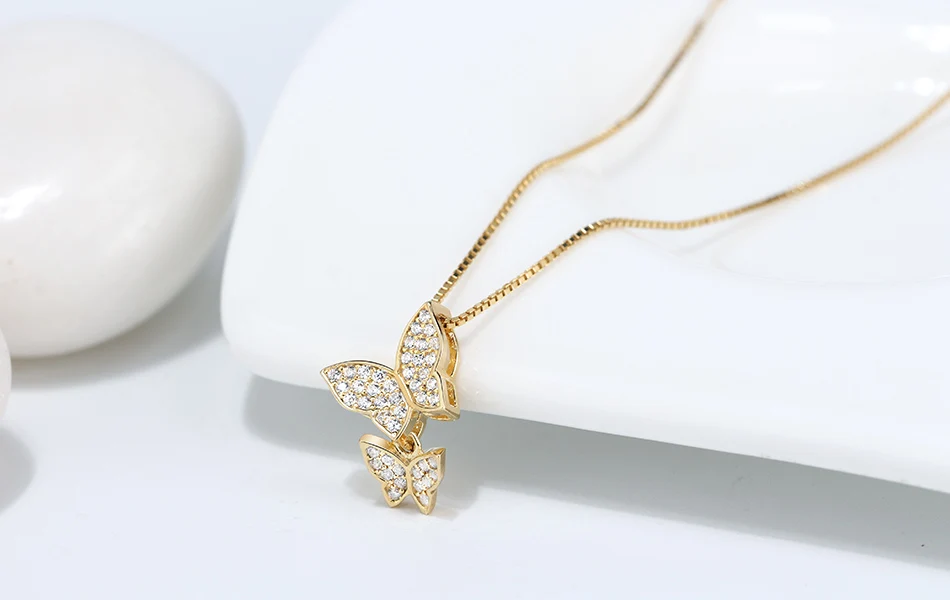 ORSA JEWELS Lovely Two Butterflies Pendant Necklace 925 Sterling Silver Cute Pendant Necklace AAAA Zircon Genuine Jewelry SN191