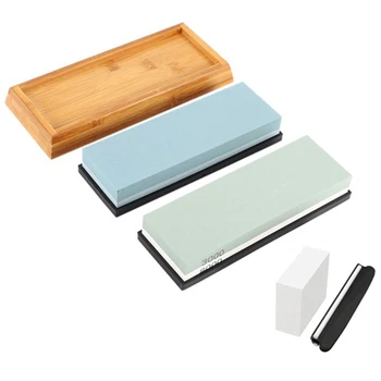 

Sharpening Stone Set, Whetstone 2-IN-1 400/1000 3000/8000 Grit, Waterstone Holder and Knife Guide Included