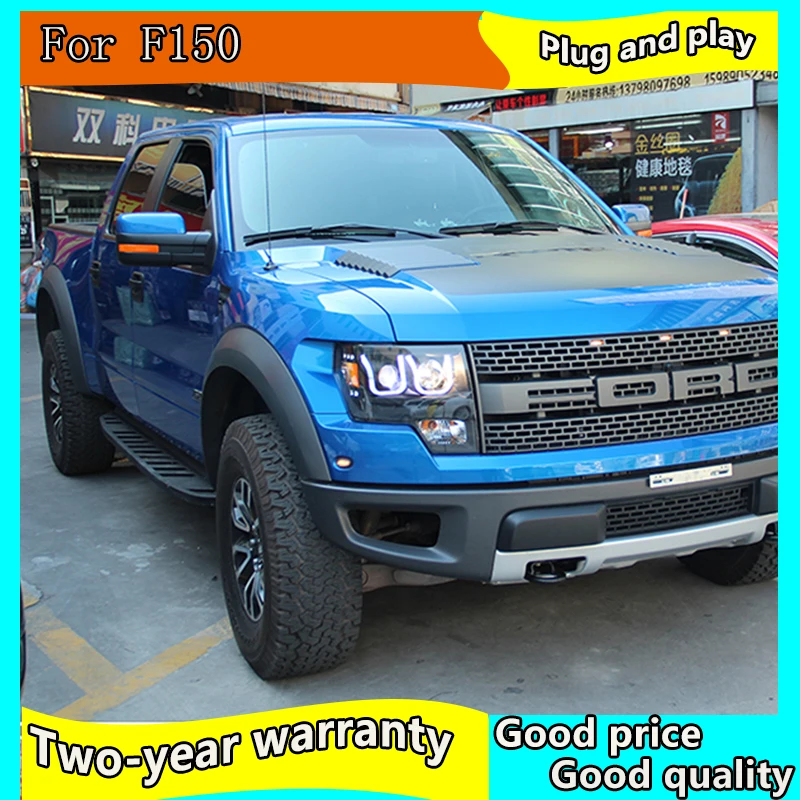 Автомобильные фары 2008- для Ford F150 Raptor светодиодный u-образный ангельские глазки фары черного цвета LF налобный фонарь