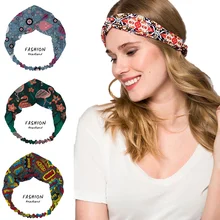 

2020 Summer Women Headband Fashion Flamingo & Chick Print Wide Turban Cross Hairband Girls Makeup Elastic Hair Bands Accessories