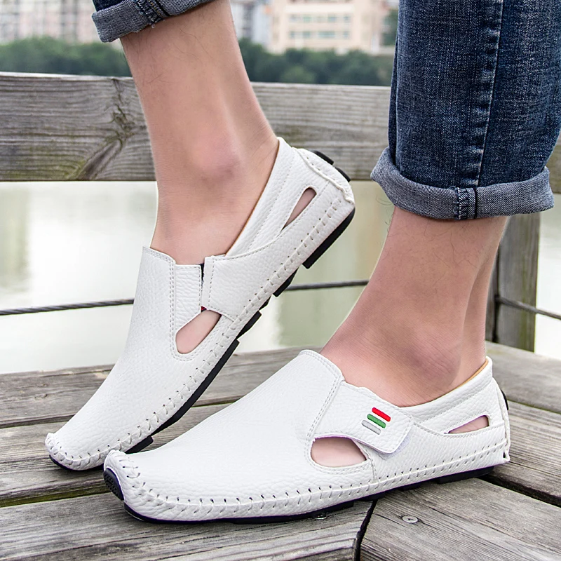 

Plus Size 37-47 Brand Fashion Men Leather Loafers Sandals Spring Summer Footwear Casual Man Slip-on Driving Shoes