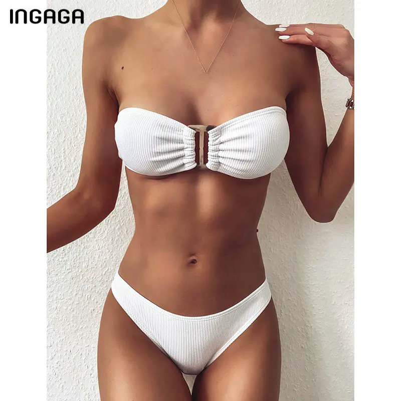 white bandeau bathing suit