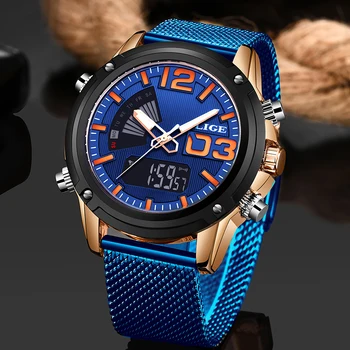 

New LIGE Top Luxury Brand Men Watch Blue Quartz Male Clock Design Sport Watch Waterproof Stainless Steel Wristwatch Reloj Hombre