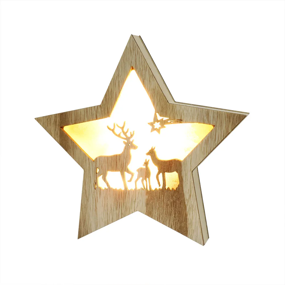Рождественская лампа DIY деревянный пятиконечная звезда светодиодный светильник Рождество Хэллоуин украшение прикроватная лампа DROPSHIOOING#0801 - Цвет: B