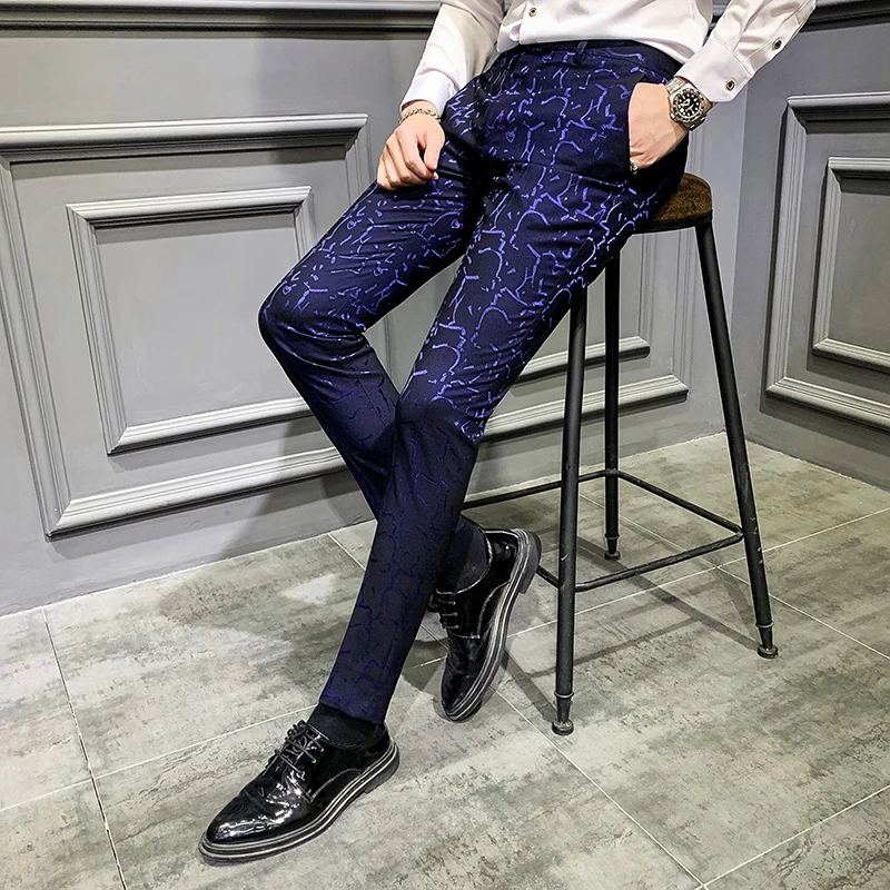 

2019 autumn new men's fashion floral popular trousers men's casual large size suit pants high quality fabric men's slim trousers